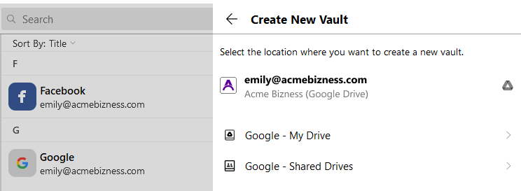 Create new business vault on Google Drive